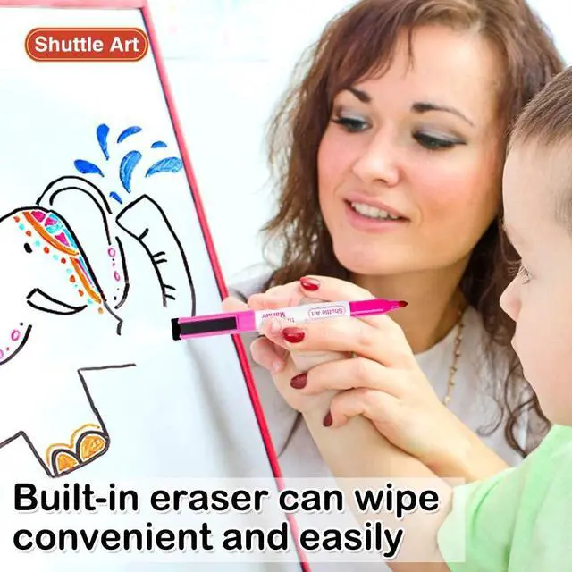Alt view image 6 of 7 - Shuttle Art Dry Erase Markers, 15 Colors Magnetic Whiteboard Markers with Erase,Fine Point Perfect For Writing on Whiteboards, Dry-Erase Boards,Mirrors for School Office Home