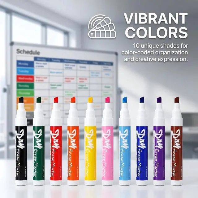 Alt view image 2 of 7 - Volcanics Dry Erase Markers, Chisel Tip, 10 Colors, 10 Pack, Low Odor