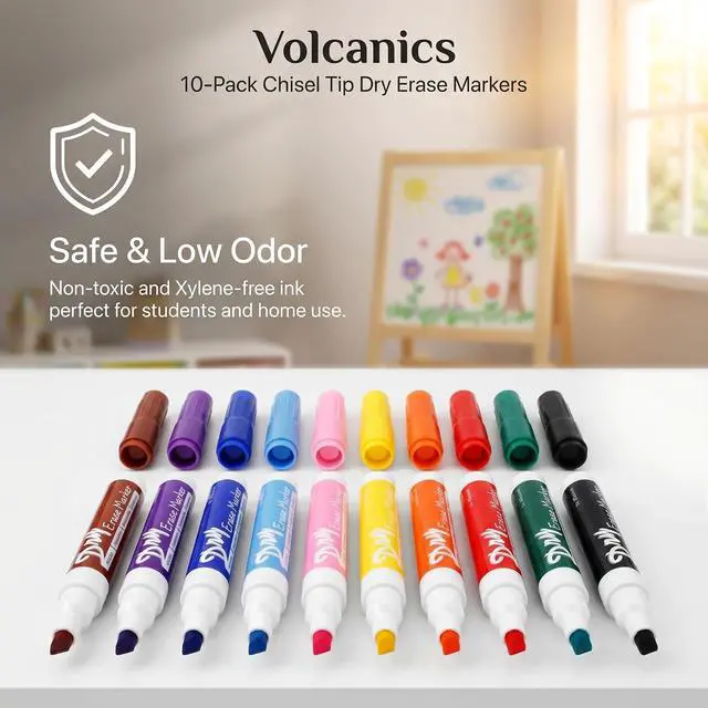 Alt view image 5 of 7 - Volcanics Dry Erase Markers, Chisel Tip, 10 Colors, 10 Pack, Low Odor