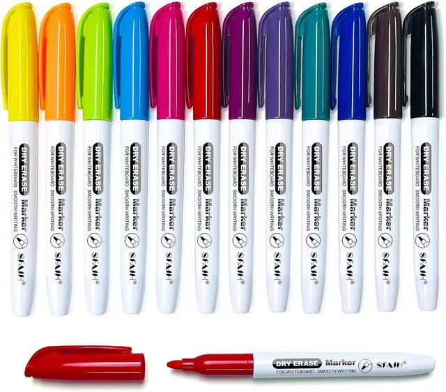 Main image of SFAIH Fine Tip Dry Erase Markers, 12 Pack, 12 Colors, Low Odor, Non-Toxic