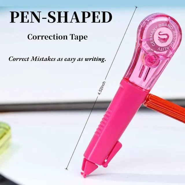 Alt view image 6 of 7 - 19.69ft Correction Tape Pen, 5-Count Pack, Dry Instantly, Stretch Resistant, not Easy to Break, as Smooth as Writing, Perfect for School, Office Supplies, Black White Red Yellow Blue