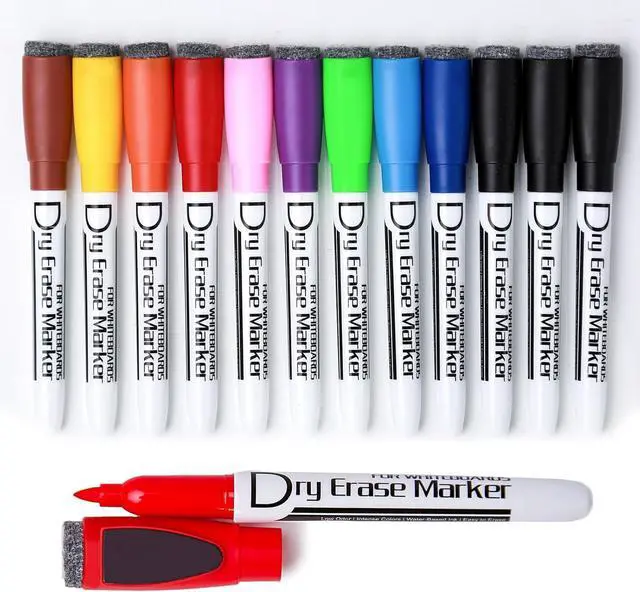 Main image of Volcanics Magnetic Dry Erase Markers, 1mm Fine Tip, 10 Colors, 12 Pack