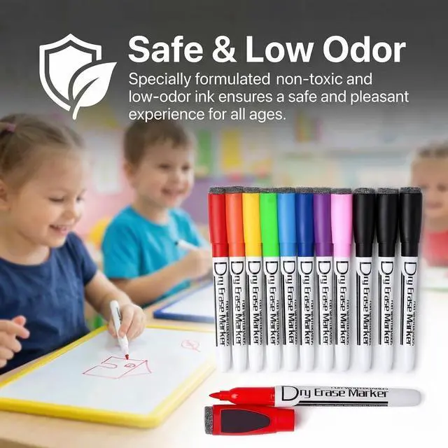 Alt view image 2 of 7 - Volcanics Magnetic Dry Erase Markers, 1mm Fine Tip, 10 Colors, 12 Pack