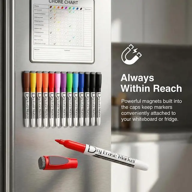 Alt view image 3 of 7 - Volcanics Magnetic Dry Erase Markers, 1mm Fine Tip, 10 Colors, 12 Pack