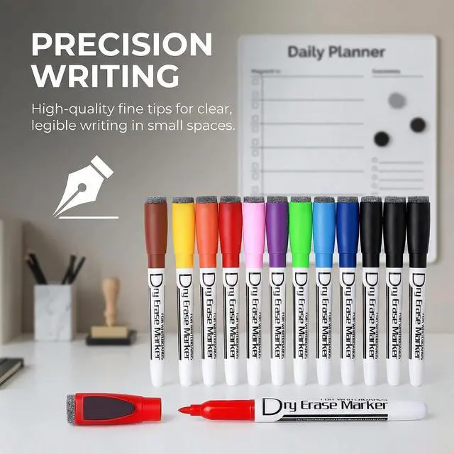 Alt view image 4 of 7 - Volcanics Magnetic Dry Erase Markers, 1mm Fine Tip, 10 Colors, 12 Pack