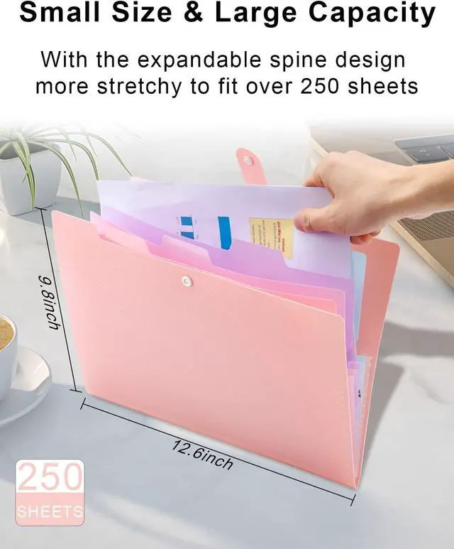 Alt view image 3 of 7 - Expanding File Folder, 5 Pocket Cute Folders with Labels Letter Size Accordion File Organizer Portable Expandable File Folder For Documents Aesthetic Paper Organizer Folder for School Office