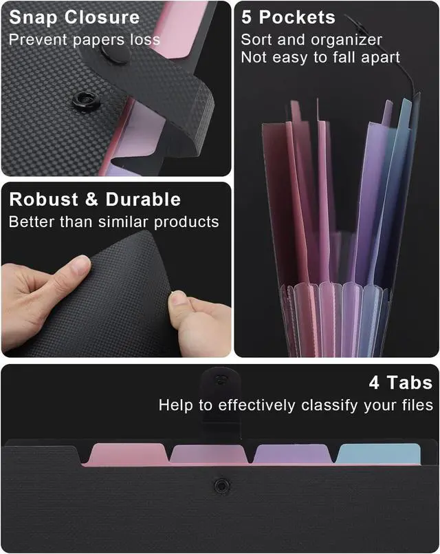 Alt view image 4 of 7 - Expanding File Folder, 5 Pocket Cute Folders with Labels Letter Size Accordion File Organizer Portable Expandable File Folder For Documents Aesthetic Paper Organizer Folder for School Office