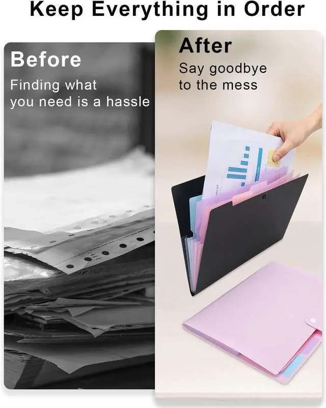 Alt view image 6 of 7 - Expanding File Folder, 5 Pocket Cute Folders with Labels Letter Size Accordion File Organizer Portable Expandable File Folder For Documents Aesthetic Paper Organizer Folder for School Office