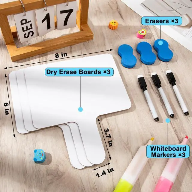 Alt view image 2 of 6 - Dry Erase Paddles with Handle, 3 Pack Double Sided