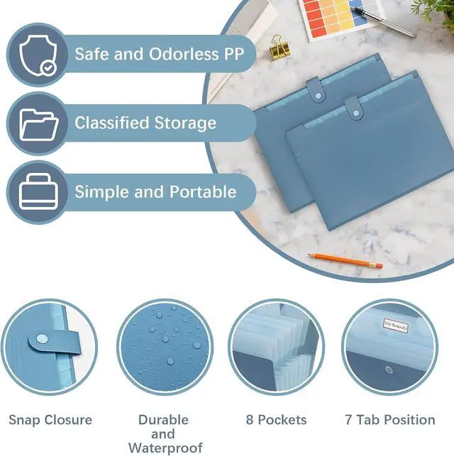 Alt view image 3 of 7 - 2Pack Accordion File Organizer Expanding File Folder with 8 Pockets Office | Letter Size Portable Paper Document Organizer for Office Home Business Supplies, Student Classroom Storage