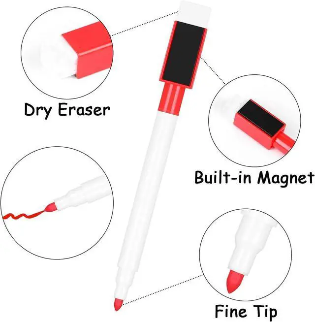 Alt view image 3 of 7 - 12 Pcs Magnetic Dry Erase Markers, Fine Tip Point Whiteboard Markers with Erases White Board Dry Markers for Teachers Office School Supplies