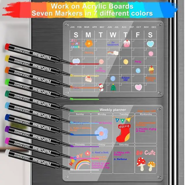 Alt view image 3 of 6 - Liquid Chalk Markers for Acrylic Calendar Planning Board - Fine Tip Wet Erase Markers for Dry Erase Board, Whiteboard, Glass, Mirror - 1mm Fine Point, Easy to Erase, Quick Drying (10 Color)