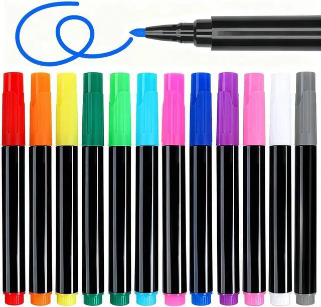 Main image of 12-Color Neon Markers for LED Note Board, Acrylic Planning Board & Fridge Calendar | Wet Dry Erase Fine Tip Pens for Light Up Drawing | Erasable Markers