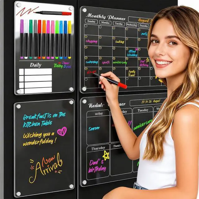 Alt view image 3 of 7 - 12-Color Neon Markers for LED Note Board, Acrylic Planning Board & Fridge Calendar | Wet Dry Erase Fine Tip Pens for Light Up Drawing | Erasable Markers