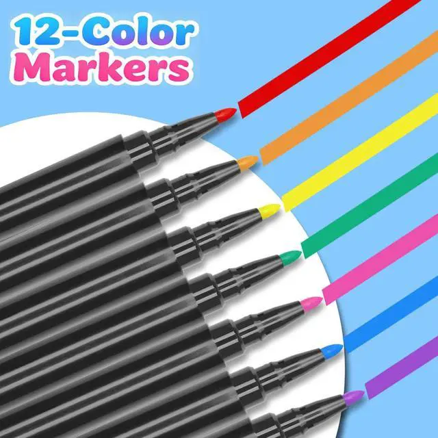 Alt view image 4 of 7 - 12-Color Neon Markers for LED Note Board, Acrylic Planning Board & Fridge Calendar | Wet Dry Erase Fine Tip Pens for Light Up Drawing | Erasable Markers