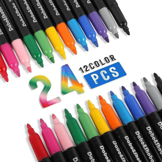 Alt view image 2 of 4 - Dabo&Shobo Wet Erase Markers, 24-Count Smudge-Free Markers, 12 Colors Fine Tip, Erases With Water! Wet-Erase Low Odor Marker For Office