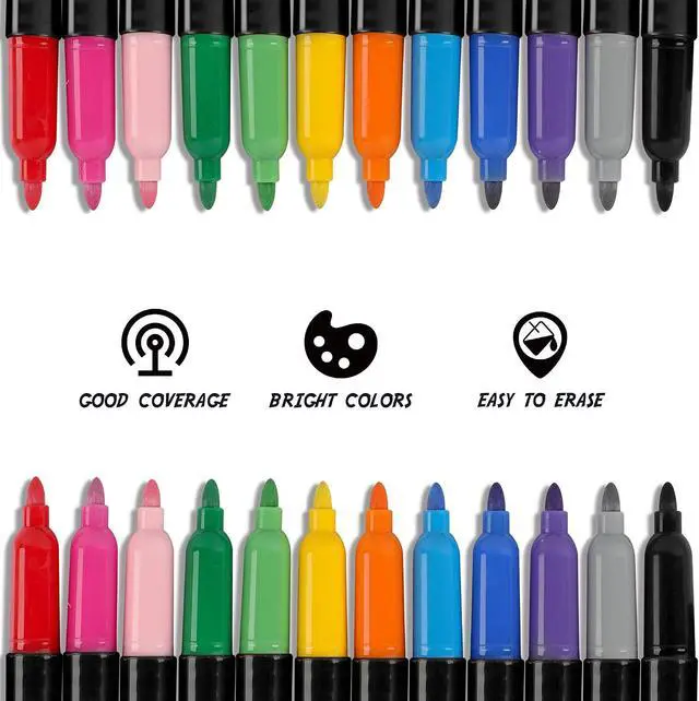 Alt view image 3 of 4 - Dabo&Shobo Wet Erase Markers, 24-Count Smudge-Free Markers, 12 Colors Fine Tip, Erases With Water! Wet-Erase Low Odor Marker For Office