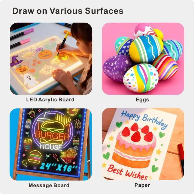 Alt view image 7 of 7 - 12-Color Neon Markers for LED Note Board, Acrylic Planning Board & Fridge Calendar | Wet Dry Erase Fine Tip Pens for Light Up Drawing | Erasable Markers