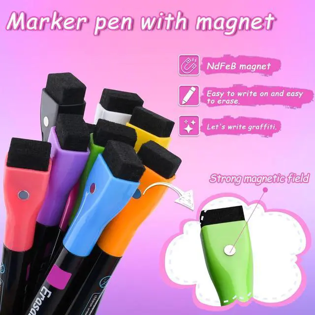 Alt view image 2 of 5 - Magnetic Wet Erase Markers, Liquid Chalk Markers Fine Tip Whiteboard Marker for Acrylic Calendar, Mirrors, Clear Glass, Planning Board Wet Wipe Pens, 8 Pack
