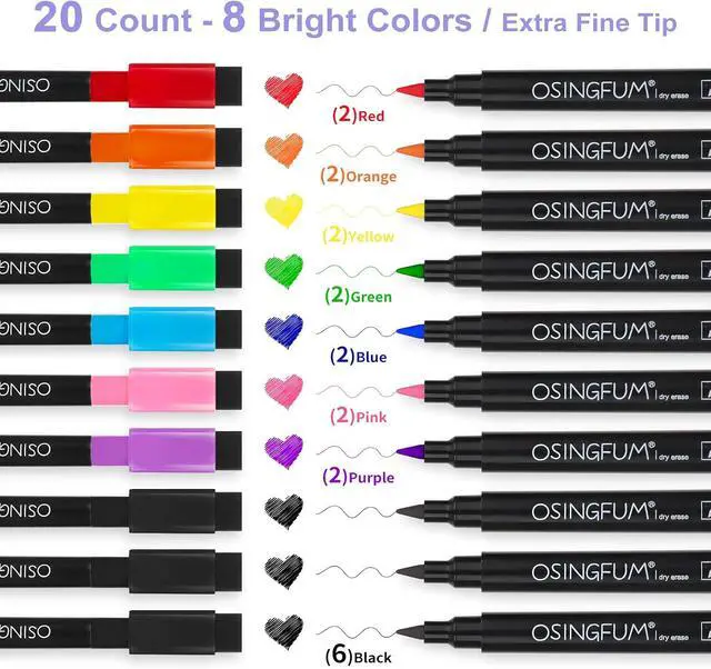 Alt view image 2 of 6 - 20 Magnetic Dry Erase Markers Ultra Fine Tip, 0.7mm, Extra Fine Point Erasable Markers with Eraser, Thin White Board Markers Dry Erase, Low Odor, 8 Colors