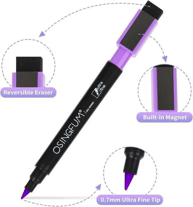 Alt view image 3 of 6 - 20 Magnetic Dry Erase Markers Ultra Fine Tip, 0.7mm, Extra Fine Point Erasable Markers with Eraser, Thin White Board Markers Dry Erase, Low Odor, 8 Colors