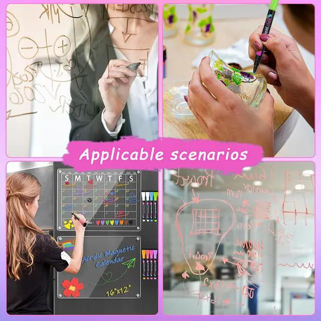 Alt view image 5 of 5 - Magnetic Wet Erase Markers, Liquid Chalk Markers Fine Tip Whiteboard Marker for Acrylic Calendar, Mirrors, Clear Glass, Planning Board Wet Wipe Pens, 8 Pack