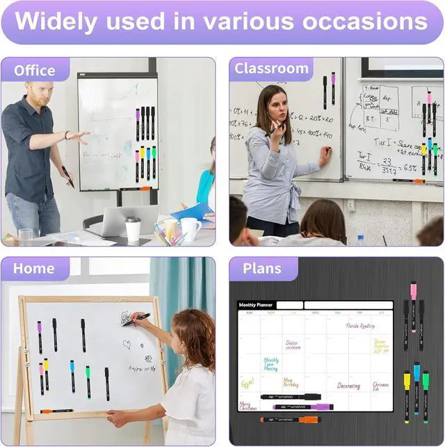 Alt view image 6 of 6 - 20 Magnetic Dry Erase Markers Ultra Fine Tip, 0.7mm, Extra Fine Point Erasable Markers with Eraser, Thin White Board Markers Dry Erase, Low Odor, 8 Colors