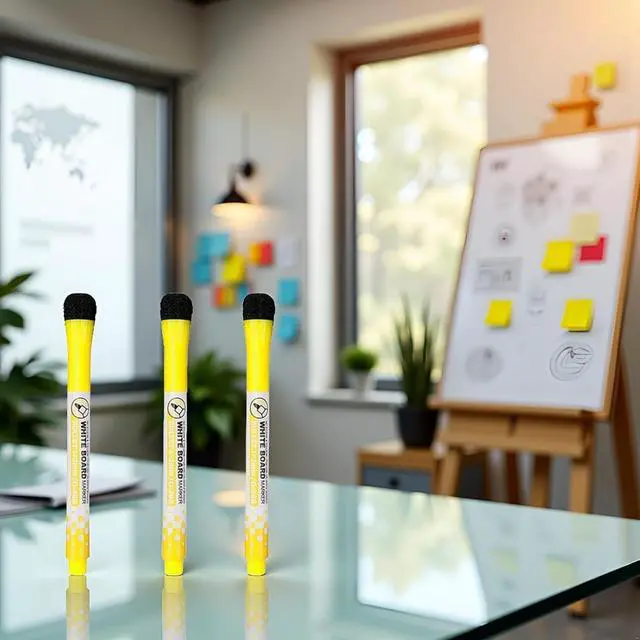 Alt view image 2 of 6 - 3 Pcs Yellow Magnetic Whiteboard Pen Writing Drawing Erasable Board Marker Office Supplies Erasable Whiteboard Pen Dry Erase and Wet Erase Markers Markers and Highlighters