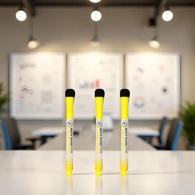 Alt view image 3 of 6 - 3 Pcs Yellow Magnetic Whiteboard Pen Writing Drawing Erasable Board Marker Office Supplies Erasable Whiteboard Pen Dry Erase and Wet Erase Markers Markers and Highlighters