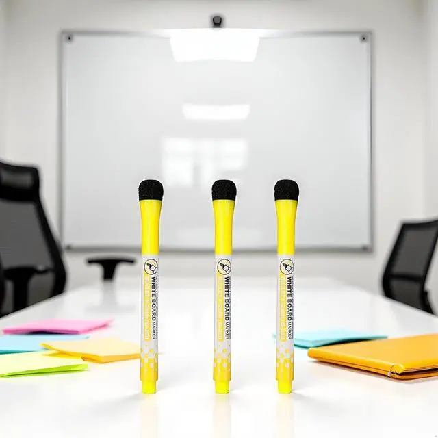 Alt view image 5 of 6 - 3 Pcs Yellow Magnetic Whiteboard Pen Writing Drawing Erasable Board Marker Office Supplies Erasable Whiteboard Pen Dry Erase and Wet Erase Markers Markers and Highlighters