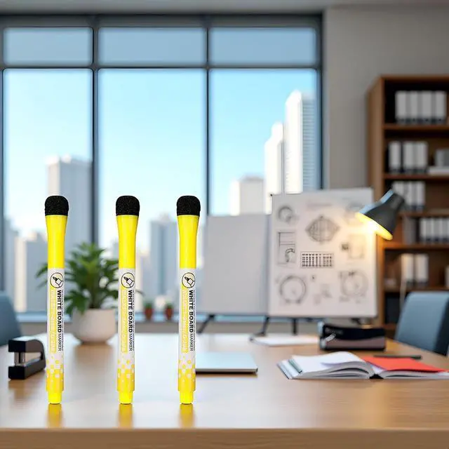 Alt view image 6 of 6 - 3 Pcs Yellow Magnetic Whiteboard Pen Writing Drawing Erasable Board Marker Office Supplies Erasable Whiteboard Pen Dry Erase and Wet Erase Markers Markers and Highlighters