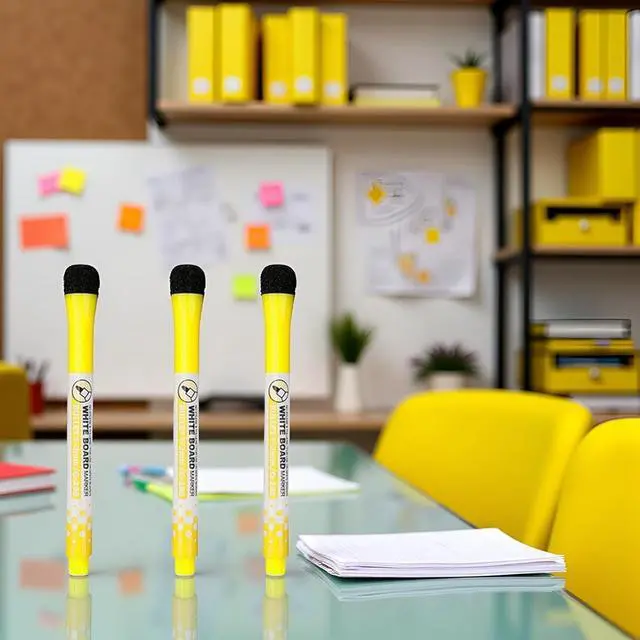 Alt view image 4 of 6 - 3 Pcs Yellow Magnetic Whiteboard Pen Writing Drawing Erasable Board Marker Office Supplies Erasable Whiteboard Pen Dry Erase and Wet Erase Markers Markers and Highlighters