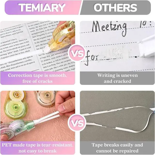 Alt view image 4 of 7 - Temiary 6 Pcs Correction Tapes for Instant Corrections, Easy To Use White Smooth Pull Out Tape, Aesthetic Tape for School Office (Gradient)
