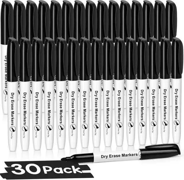 Main image of V-Opitos 30 Pack Fine Tip Dry Erase Markers - Bulk Whiteboard Erasable Black Markers, Ideal for School Classroom Office Supplies, Non-Toxic & Easy Clean for White board