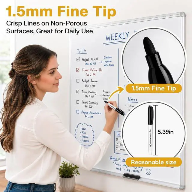 Alt view image 3 of 7 - V-Opitos 30 Pack Fine Tip Dry Erase Markers - Bulk Whiteboard Erasable Black Markers, Ideal for School Classroom Office Supplies, Non-Toxic & Easy Clean for White board