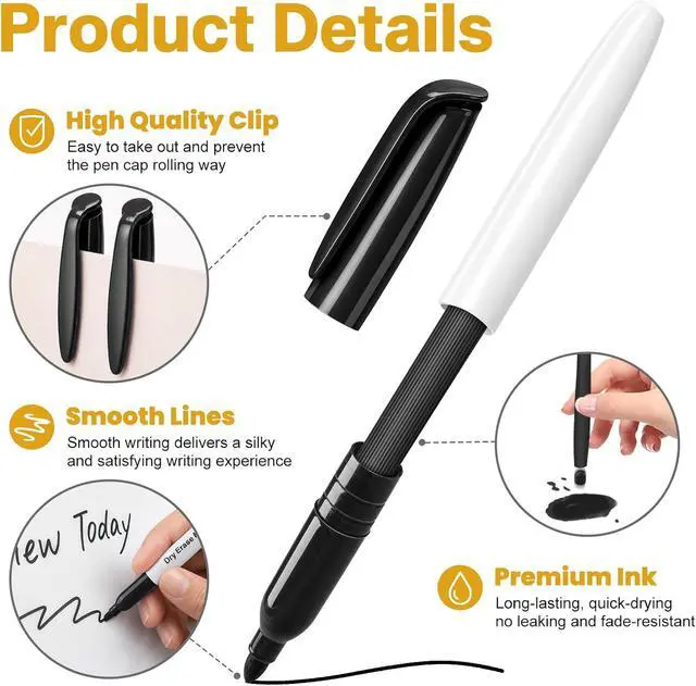 Alt view image 4 of 7 - V-Opitos 30 Pack Fine Tip Dry Erase Markers - Bulk Whiteboard Erasable Black Markers, Ideal for School Classroom Office Supplies, Non-Toxic & Easy Clean for White board