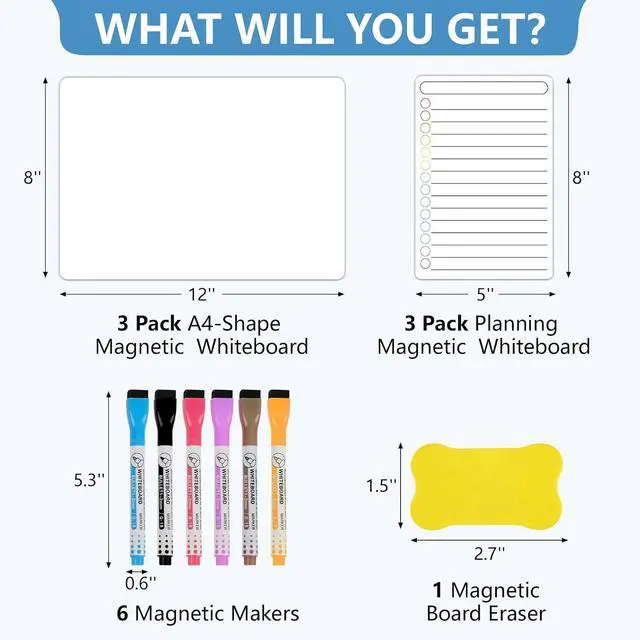 Alt view image 2 of 7 - 6 Pack Magnetic Dry Erase Board, 3 Pack 8in x 12in & 3 Pack 5in x 8in