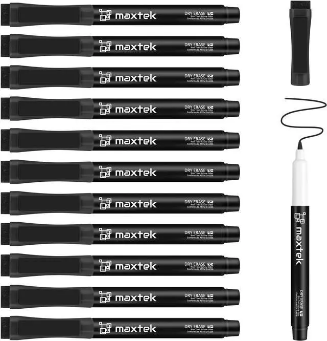 Main image of maxtek Dry Erase Markers Ultra Fine Tip Magnetic Black, 12 Count