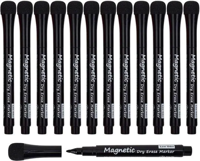 Main image of LivDeal Magnetic Dry Erase Markers - Fine Tip, Black Color, 12 Pack, Low Odor Whiteboard Markers for Kids & School, Work On White board & Calendar, Refrigerator