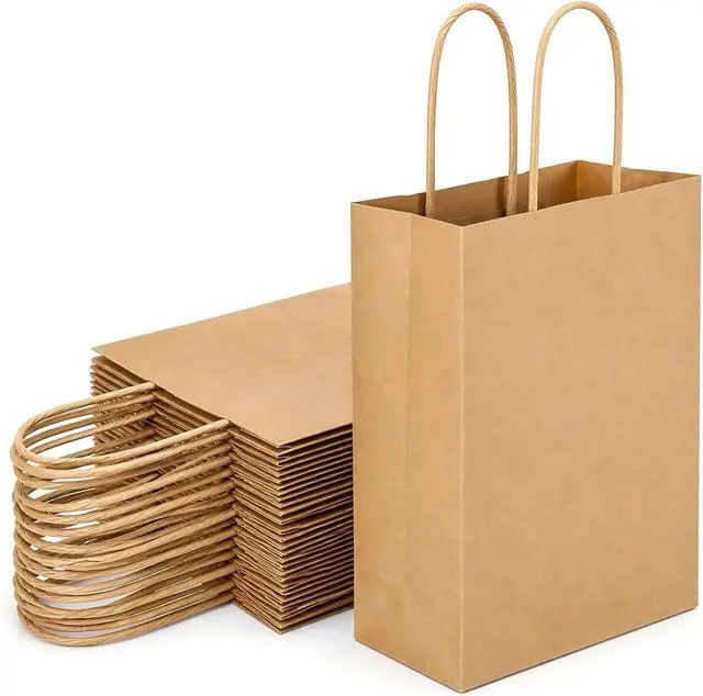 Main image of MAQIHAN Brown Paper Bags with Handles - 15 Pcs Small Kraft Gift Bags