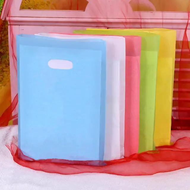 Alt view image 7 of 7 - Plastic Party Favor Small Gift Bags, 100 PCS 6" x 8" Goodie Bags for Kids, Candy Treat Pouches Bulk with Handle for Kids' Birthday Party, Thanksgiving, Christmas, Halloween, 10 Colors
