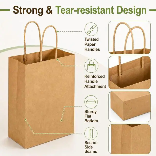 Alt view image 2 of 7 - MAQIHAN Brown Paper Bags with Handles - 15 Pcs Small Kraft Gift Bags
