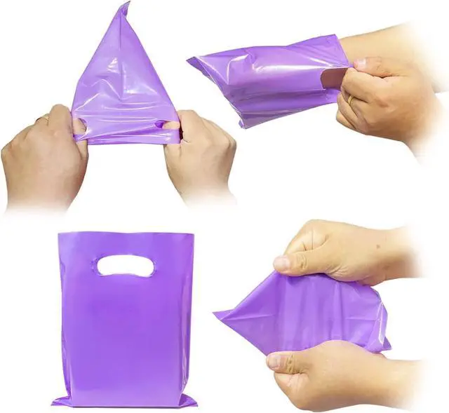Alt view image 4 of 7 - Plastic Party Favor Small Gift Bags, 100 PCS 6" x 8" Goodie Bags for Kids, Candy Treat Pouches Bulk with Handle for Kids' Birthday Party, Thanksgiving, Christmas, Halloween, 10 Colors