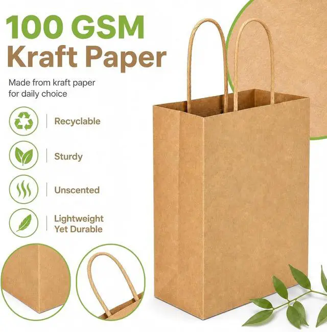Alt view image 4 of 7 - MAQIHAN Brown Paper Bags with Handles - 15 Pcs Small Kraft Gift Bags