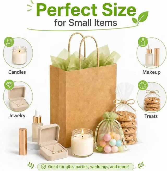 Alt view image 5 of 7 - MAQIHAN Brown Paper Bags with Handles - 15 Pcs Small Kraft Gift Bags