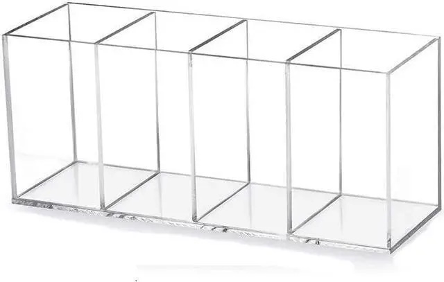 Main image of HSYMQ Acrylic Pen Holder 4 Compartments Clear Pencil Holder Organizer Makeup Brush Holder