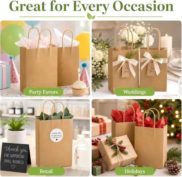 Alt view image 7 of 7 - MAQIHAN Brown Paper Bags with Handles - 15 Pcs Small Kraft Gift Bags