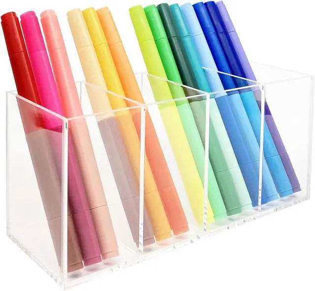 Alt view image 6 of 6 - HSYMQ Acrylic Pen Holder 4 Compartments Clear Pencil Holder Organizer Makeup Brush Holder