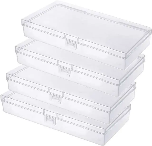 Main image of Gebildet 4 Pcs Clear Plastic Storage Box, Rectangular Containers Case with Lid, for Pills, Jewellery, Herbs, Tiny Bead, Craft Items
