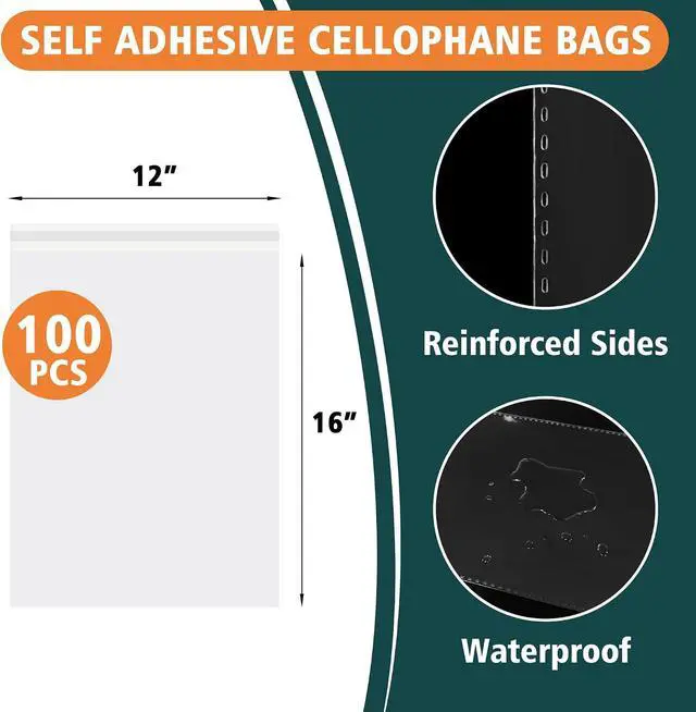 Alt view image 4 of 6 - Vindafjord 100 Pack 12x16 Inches Clear Self Sealing Cellophane Bags